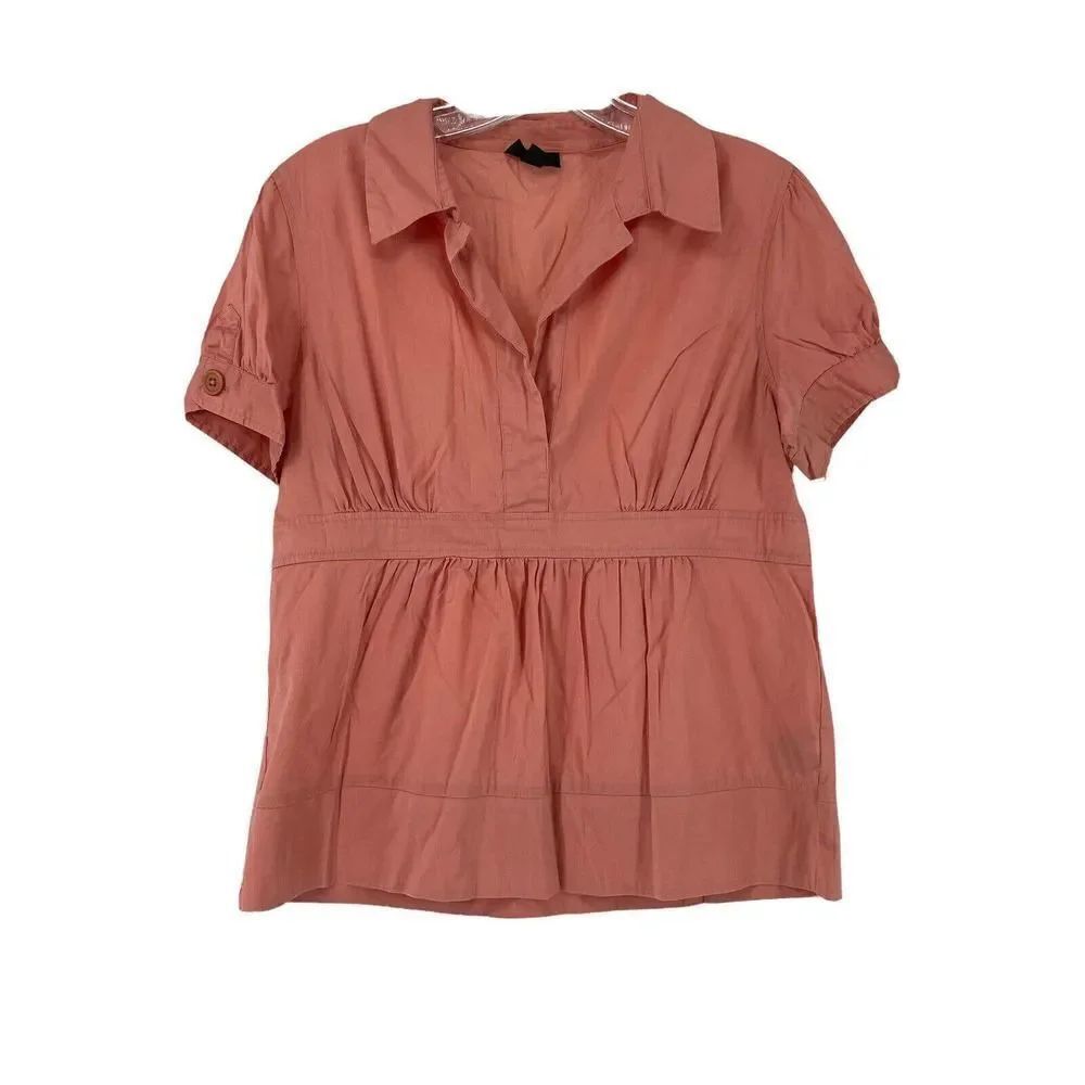 Y2K Career Casual Collared Shirt Coral V Neck Short Sleeve Size Medium Mossimo